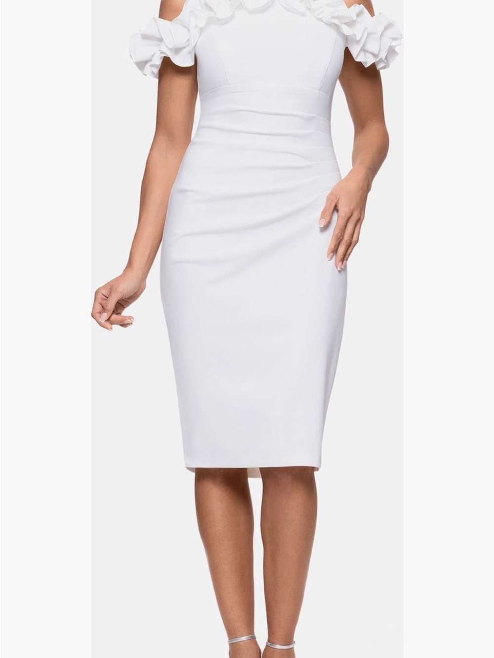 Xscape White Ruffle-Trim I Midi Dress - Picture 6 of 8